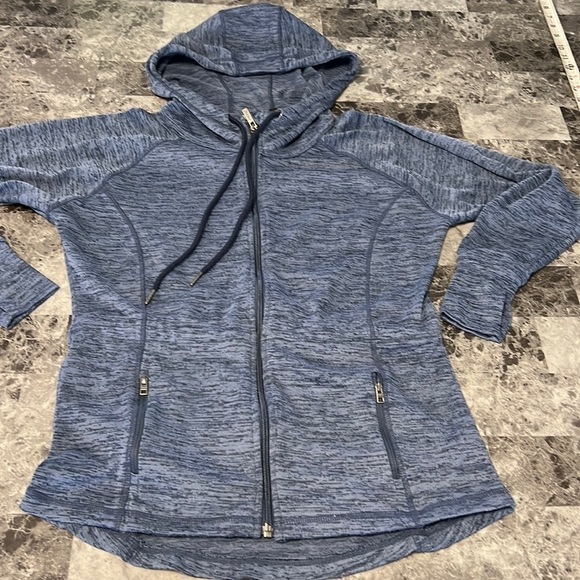 Athleta No Sweat Heather Blue Hooded Jacket. Size XXS - Picture 2 of 13